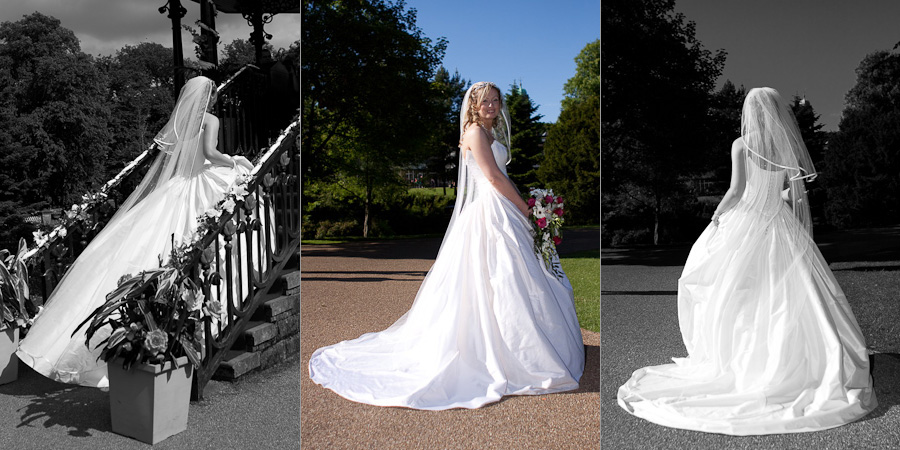 Stunning photos of the front and back of a bride's dress in sunny Buxton