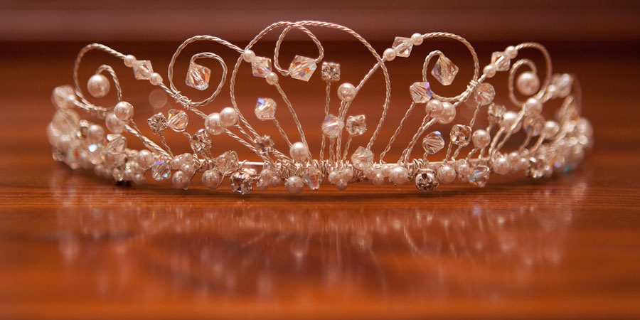 Beautiful photograph of a bejewelled tiara, ready for the bride to put on