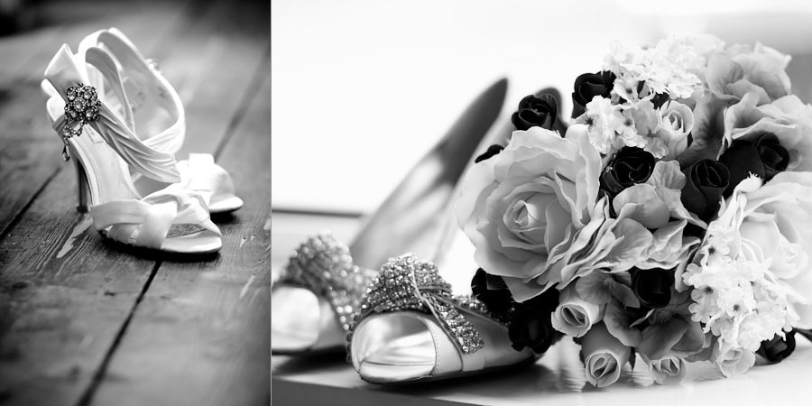 Bridal shoes waiting for the bride to put them on for her wedding in Rochdale