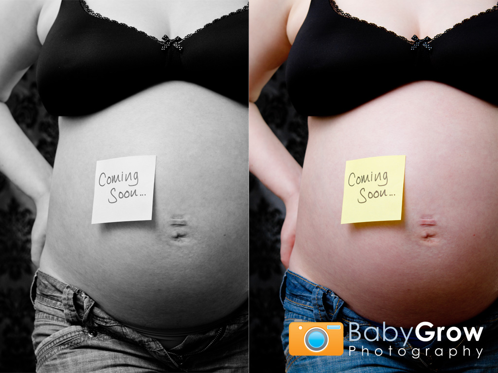 Baby bump with 'Coming Soon' sticker